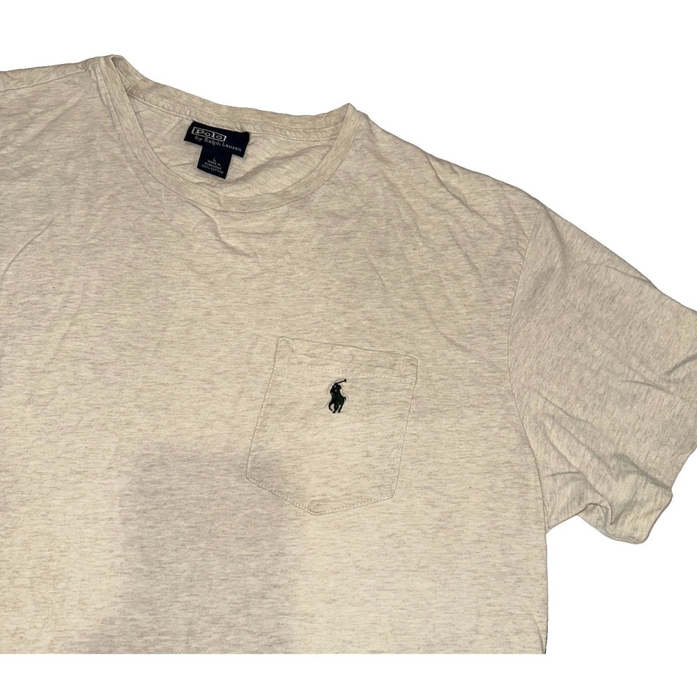 Vtg 90s Polo Ralph Lauren Pocket T Shirt Large Off White Heather Green Pony